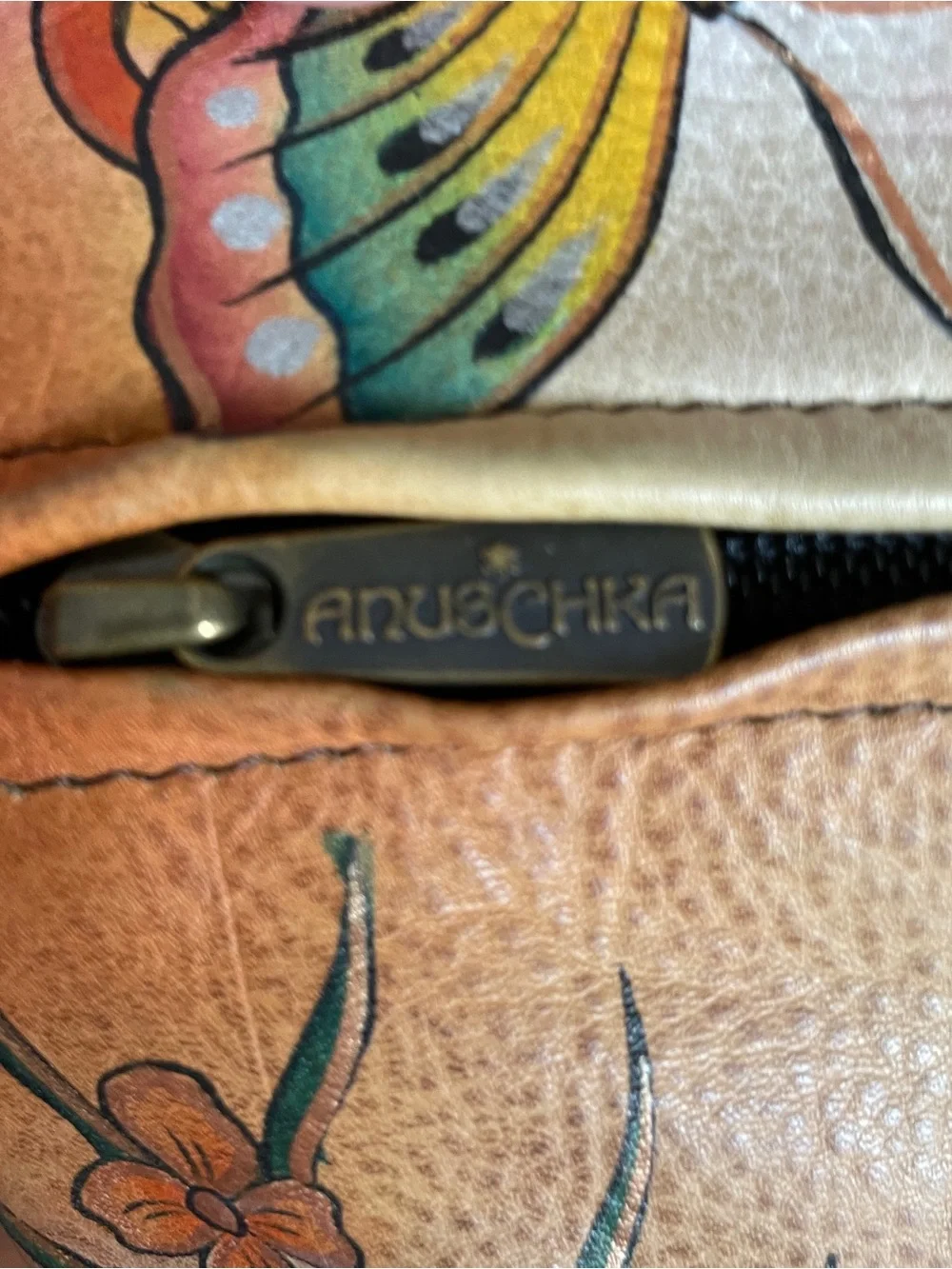 Anuschka Hand-Painted Floral & Butterfly Shoulder Bag
